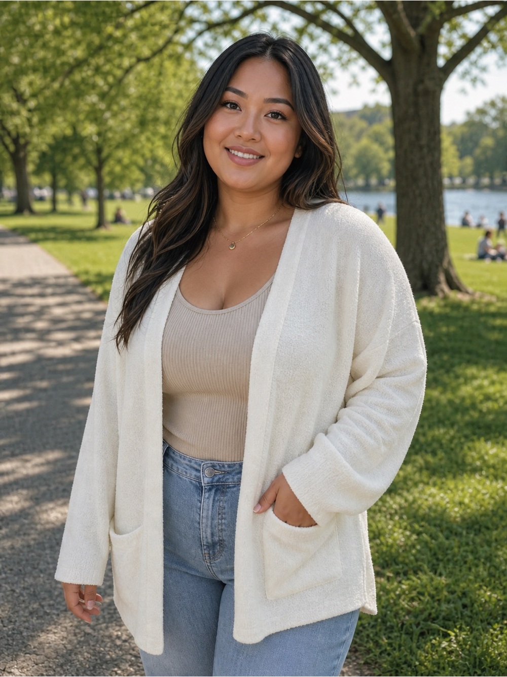 Natural Reflections Cream Open-Front Cardigan